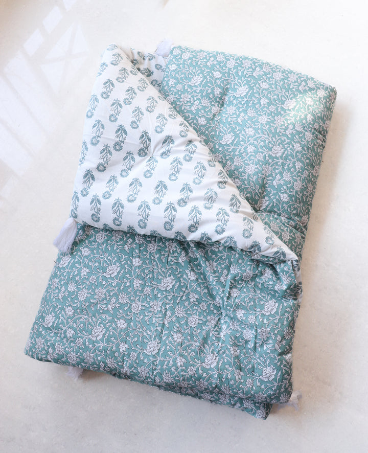 Reversible Floor mattress - Large floor cushion - 3 x 6 feet - Turquoise and off white