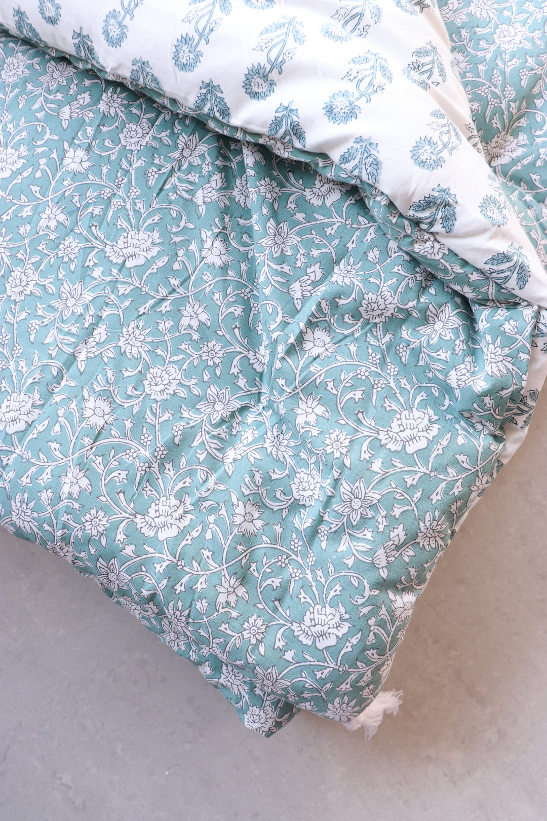 Reversible Floor mattress - Large floor cushion - 3 x 6 feet - Turquoise and off white