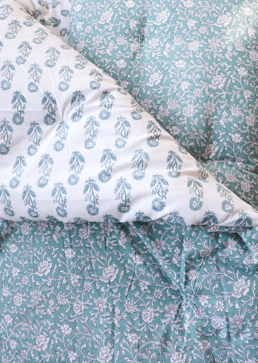 Reversible Floor mattress - Large floor cushion - 3 x 6 feet - Turquoise and off white