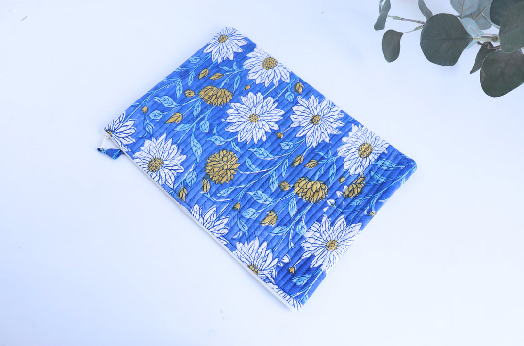 Block print Laptop sleeves - Laptop cover - Blue Floral - 13 inch, 14 inch & 15 inch