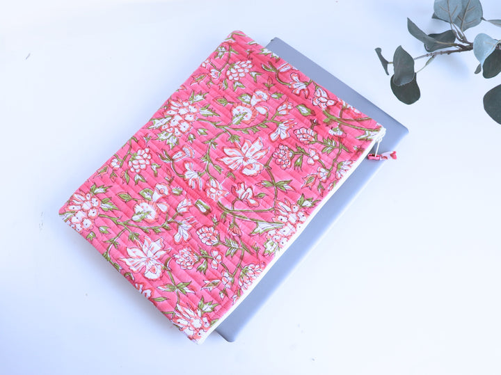 Personalized Block Print Laptop Sleeve - 13, 14 & 15 inch - Dark Pink