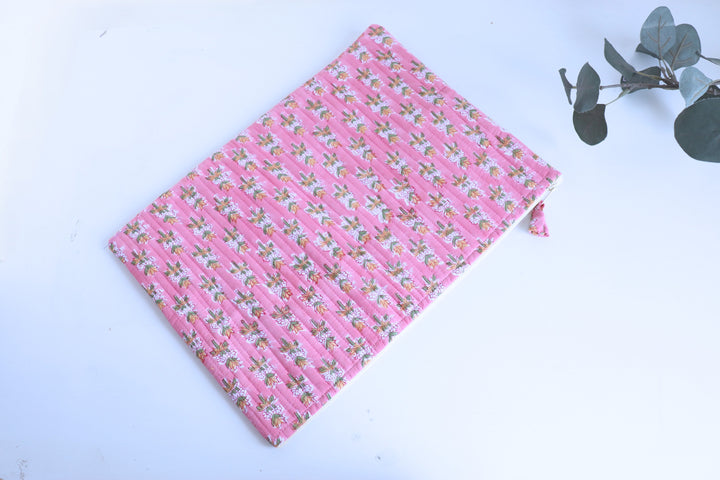 Personalized Block Print Laptop Sleeve - 13, 14 &amp; 15 inch - Light Pink - Laptop Sleeve by Kari by Kriti