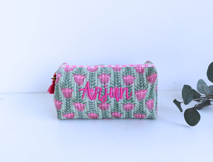 Personalized Medium Block Print Makeup Bag - Custom Name