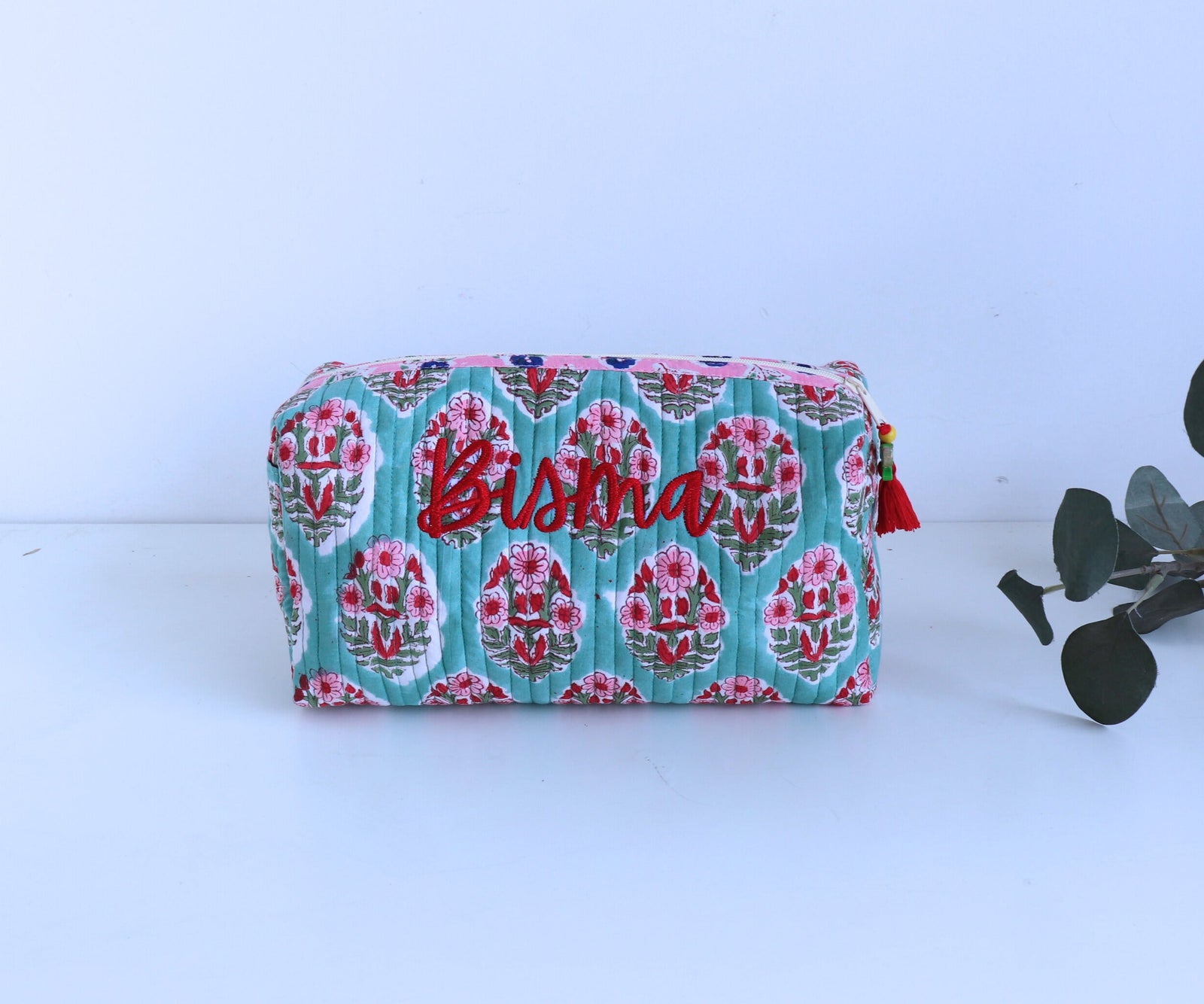 Sale -"Bisma" Personalized Large cosmetic bag - Dark Turquoise - Makeup bag by Kari by Kriti