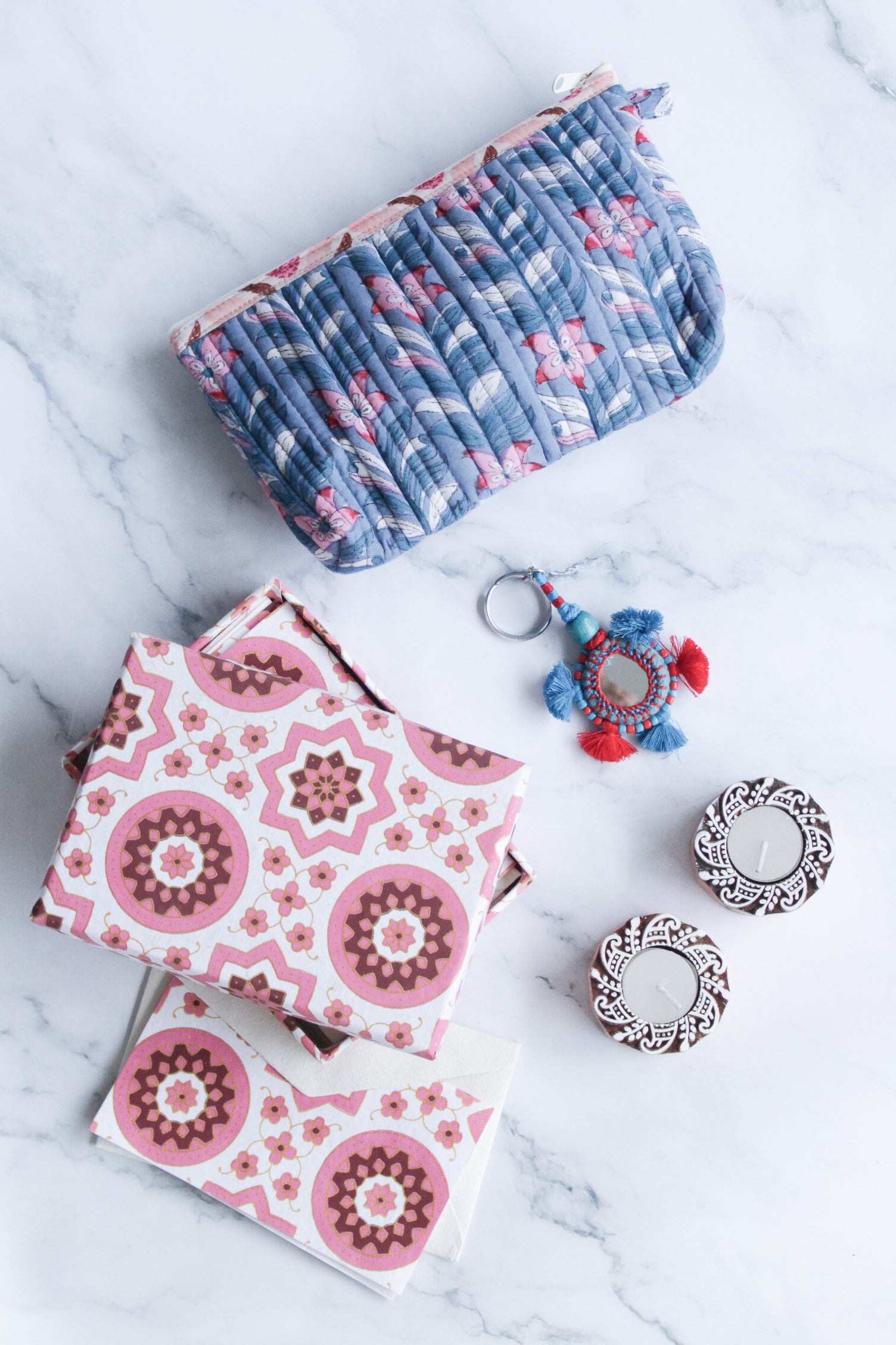 India artisanal gift box with handmade block print products by Kari by Kriti
