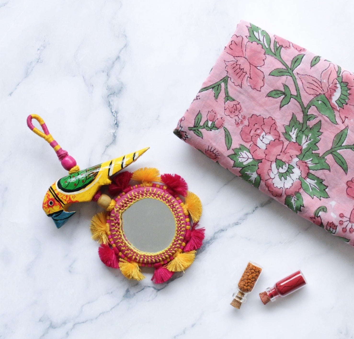 Alekhya tamboolam gift set with handmade block print items by Kari by Kriti
