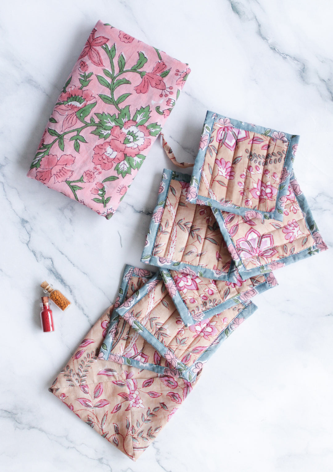 Block print coasters Tamboolam gift set - Gifting for pooja - Varalakshmi gifts