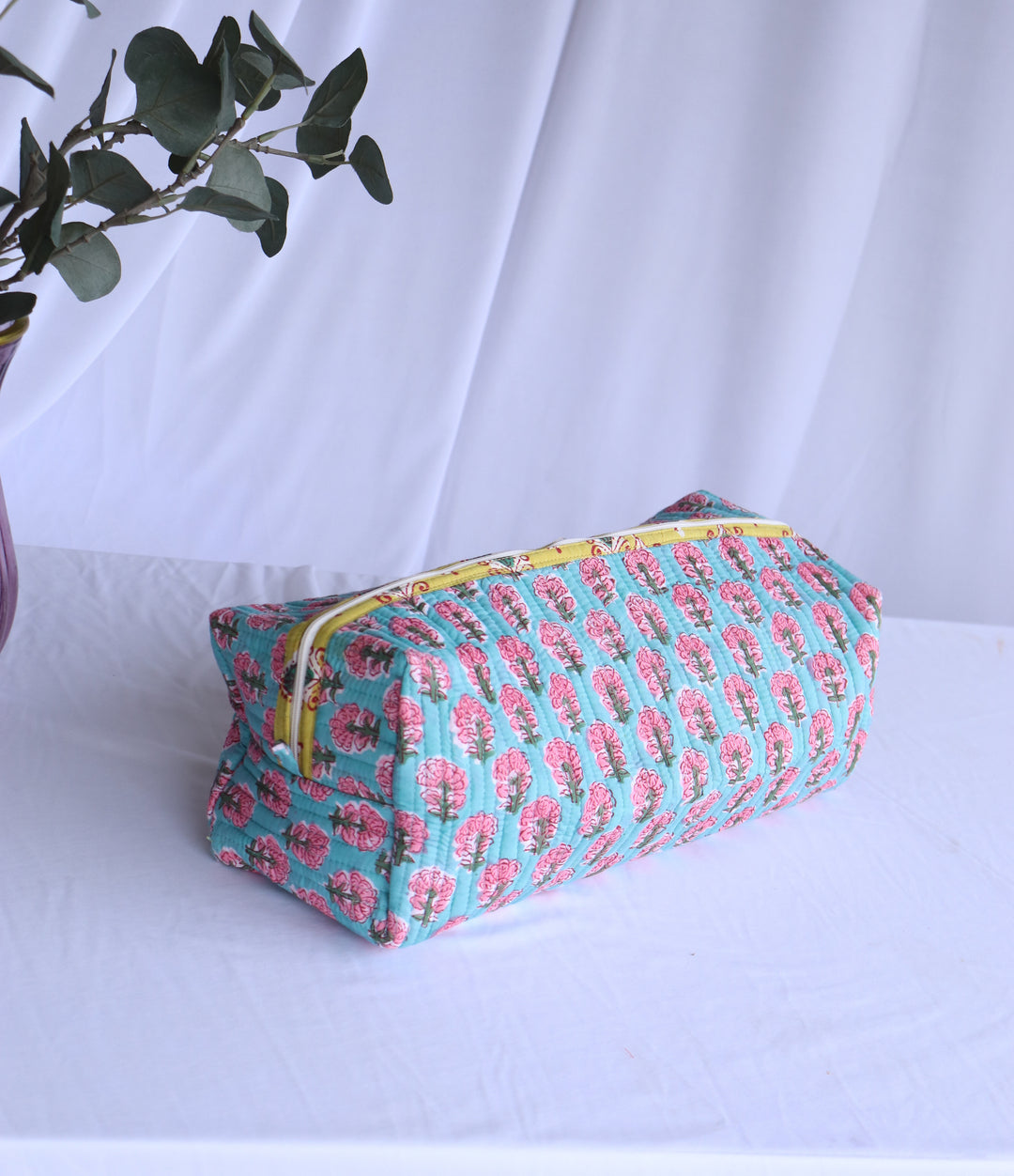 Hair tools organizer kit - XL Cosmetic bag - Block print Dyson Air wrap organizer bag - Turquoise