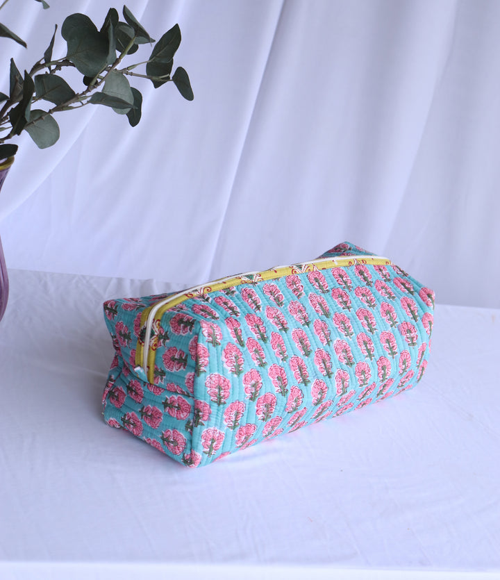 Hair tools organizer kit - XL Cosmetic bag - Block print Dyson Air wrap organizer bag - Turquoise