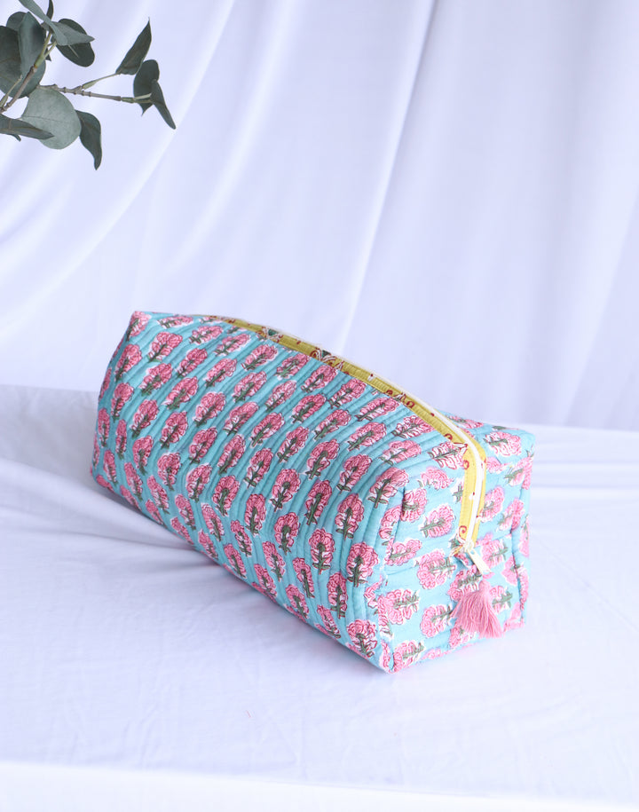 Hair tools organizer kit - XL Cosmetic bag - Block print Dyson Air wrap organizer bag - Turquoise