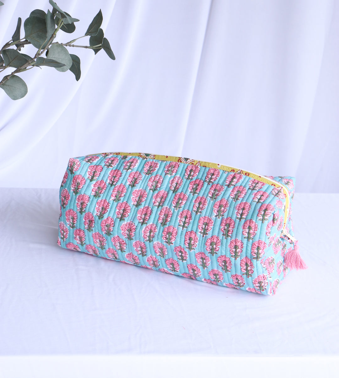 Hair tools organizer kit - XL Cosmetic bag - Block print Dyson Air wrap organizer bag - Turquoise