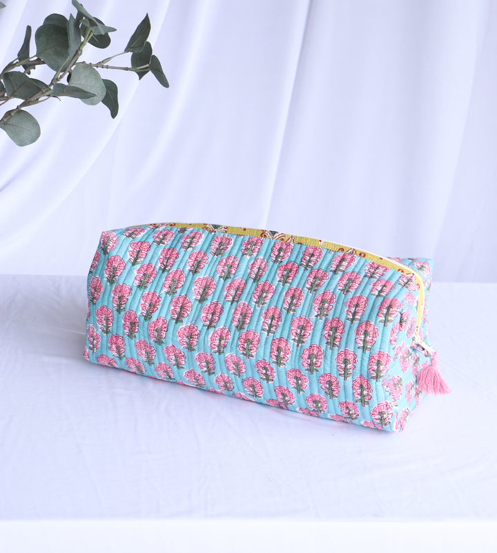 Hair tools organizer kit - XL Cosmetic bag - Block print Dyson Air wrap organizer bag - Turquoise