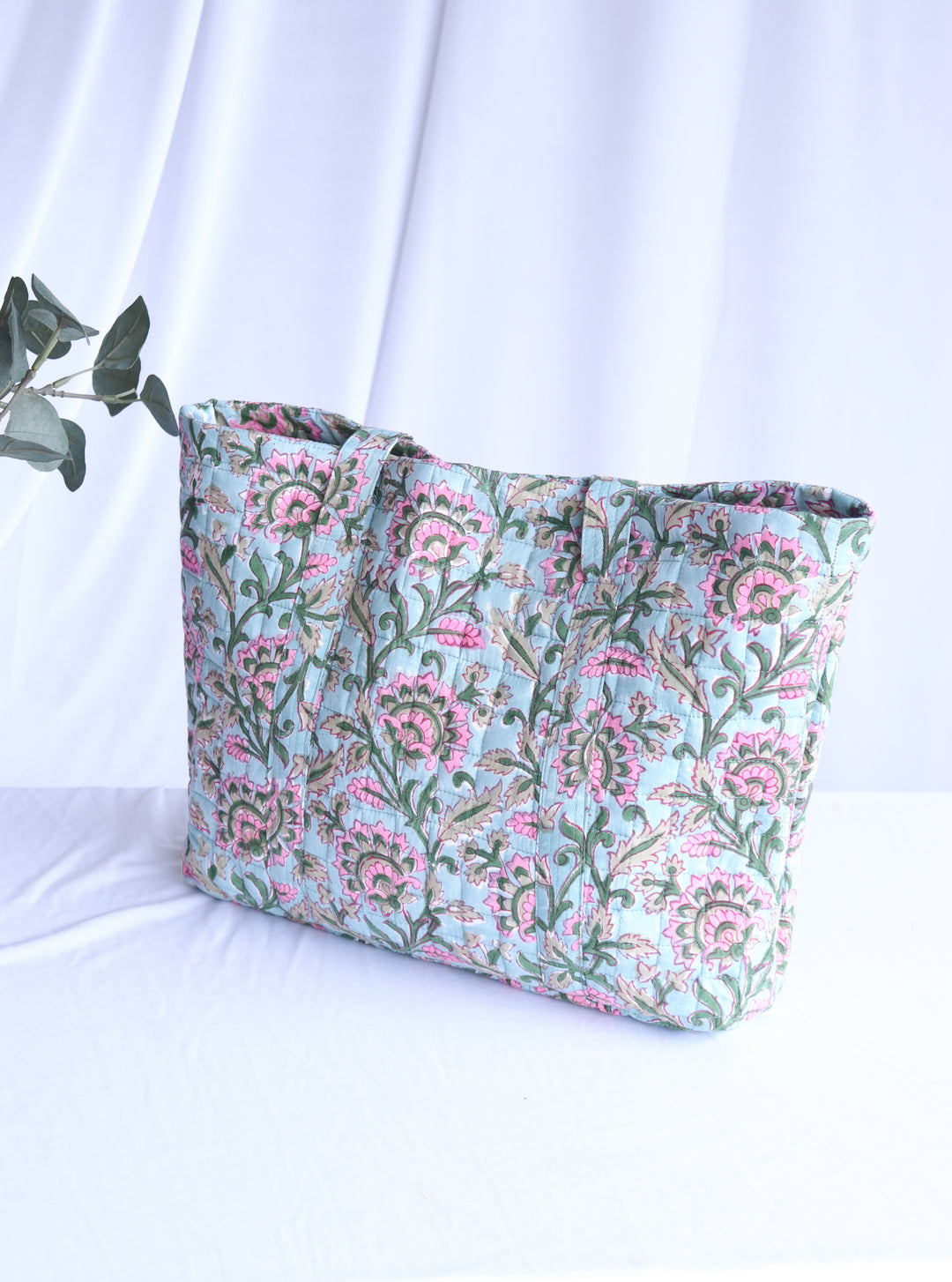Multi pocket tote bag - Block print women's bags - Everyday Tote bag - Turquoise