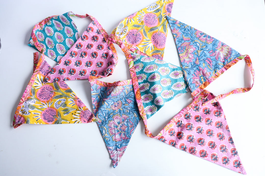 Colourful Fabric bunting - Garden decor - Toran - 100 inches