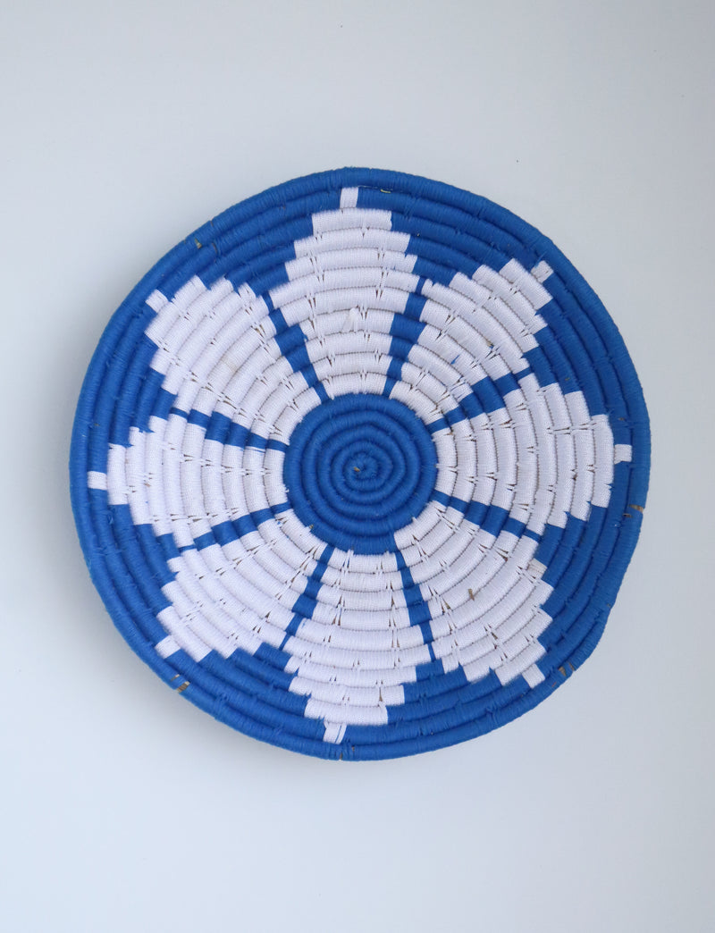 Sabai Grass wall baskets - Decorative wall plates - Wall basket for decor - Blue 12 inch size