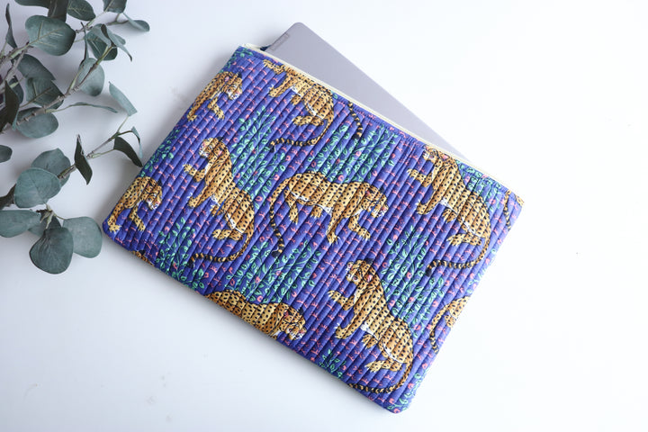 Block print Laptop sleeves - Laptop cover - Purple Cheetah - 13 inch, 14 inch, 15 inch & 16 inch