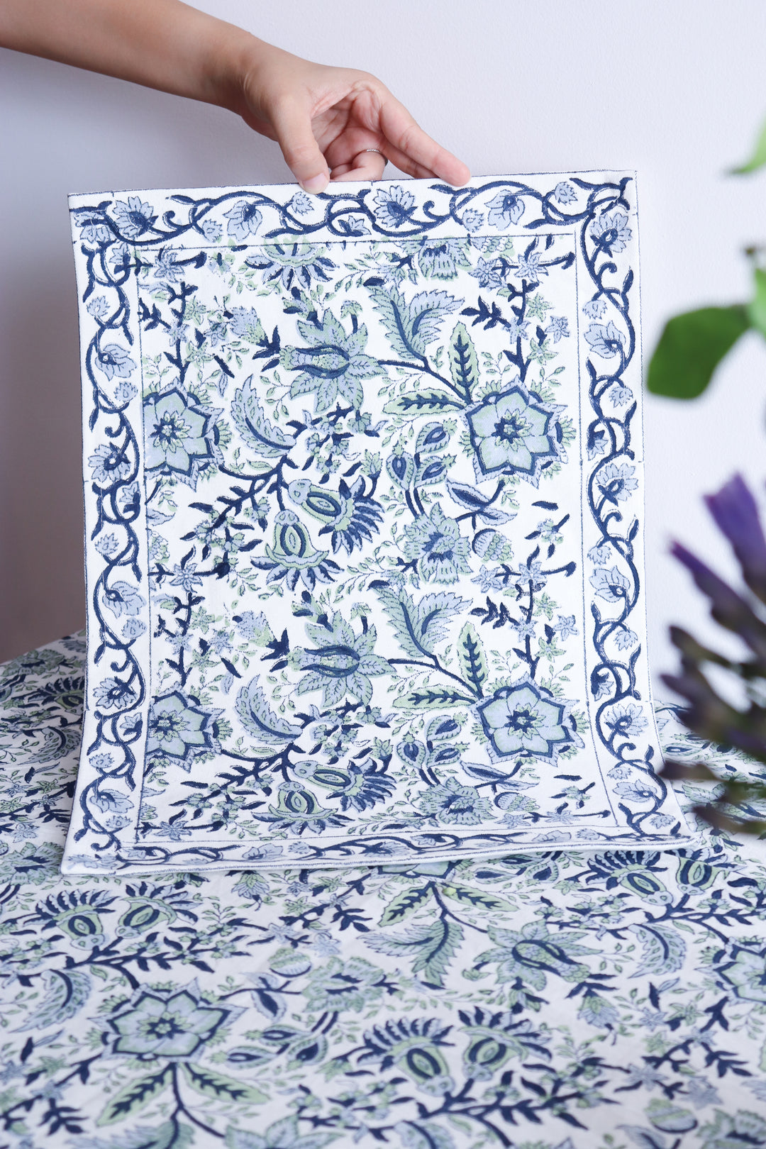 Blooming Meadow placemats - Block print placemats - Table mats set of 6 - 13x19 inches