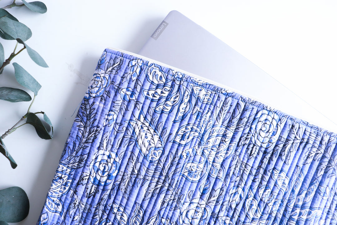 Block print Laptop sleeves - Laptop cover - Light blue - 13 inch, 14 inch, 15 inch & 16 inch