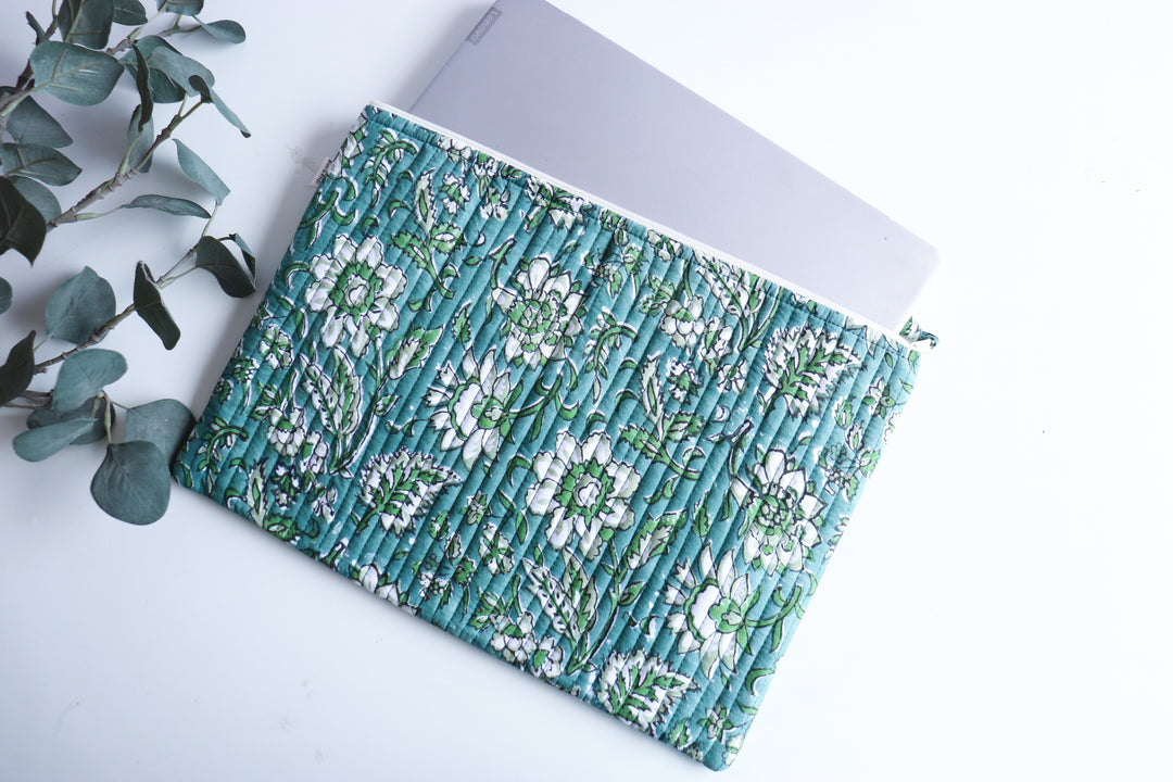 Block print Laptop sleeves - Laptop cover - Dark Green - 13 inch, 14 inch, 15 inch & 16 inch