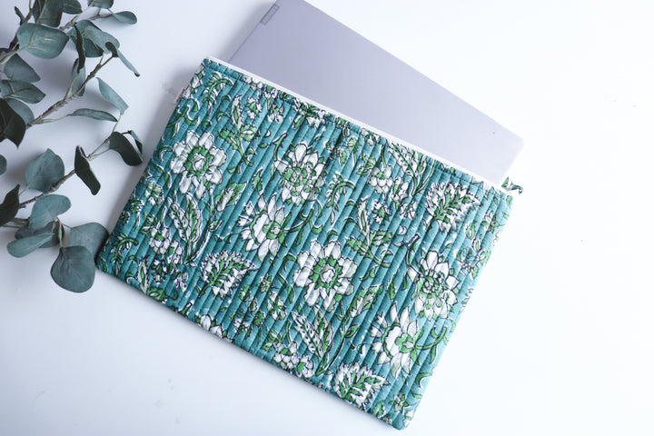 Block print Laptop sleeves - Laptop cover - Dark Green - 13 inch, 14 inch, 15 inch & 16 inch