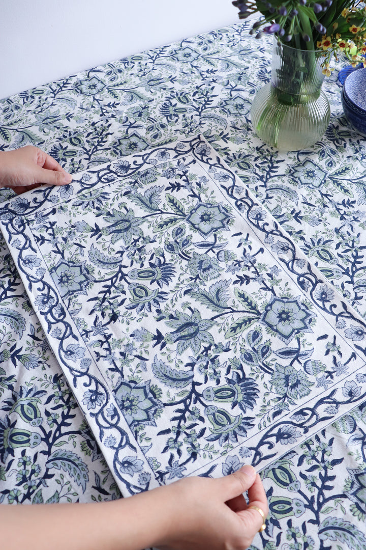 Blooming Meadow placemats - Block print placemats - Table mats set of 6 - 13x19 inches