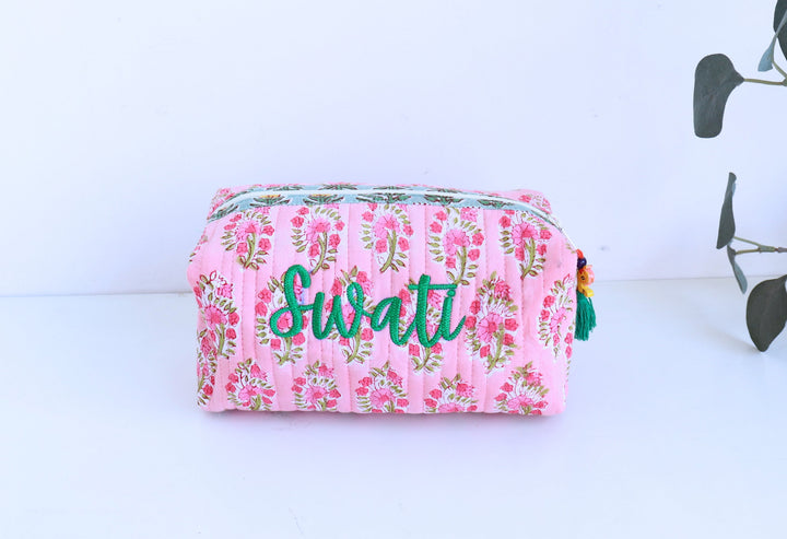 Personalized Medium Block Print Makeup Bag - Custom Name