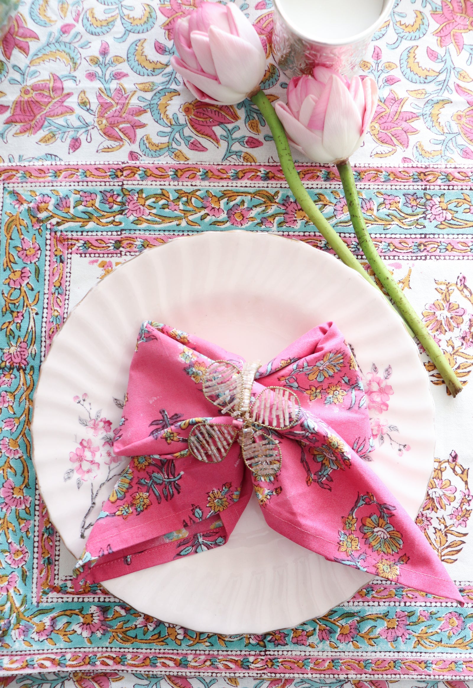 Rani Pink Block print napkins - Light weight dinner napkins - set of 6 napkins - Napkins by Kari by Kriti