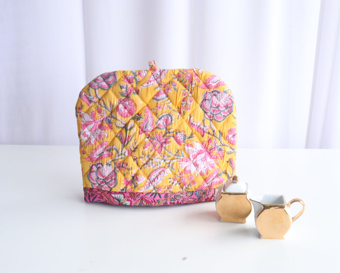 Block Print Tea Cosy - Quilted tea pot covers - Yellow