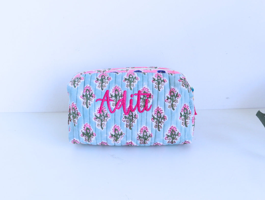 Personalized Medium Block Print Makeup Bag - Custom Name