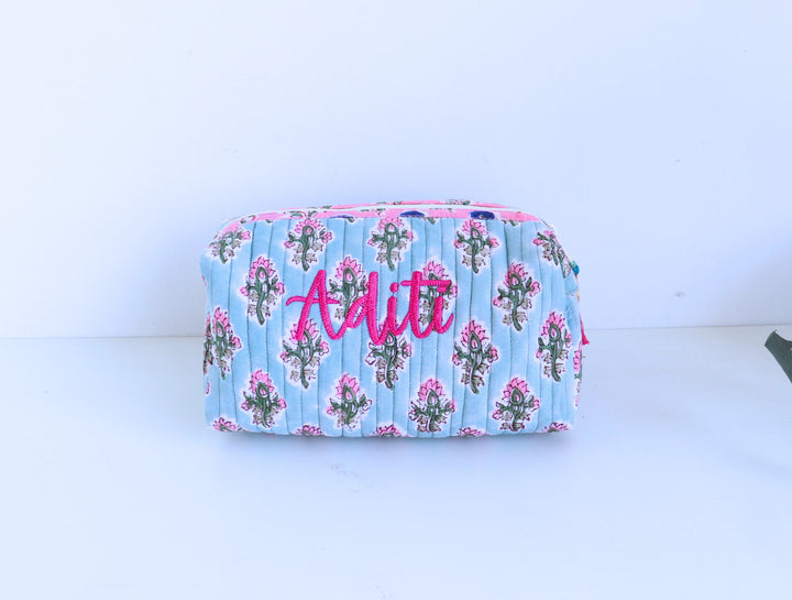 Personalized Medium Block Print Makeup Bag - Custom Name