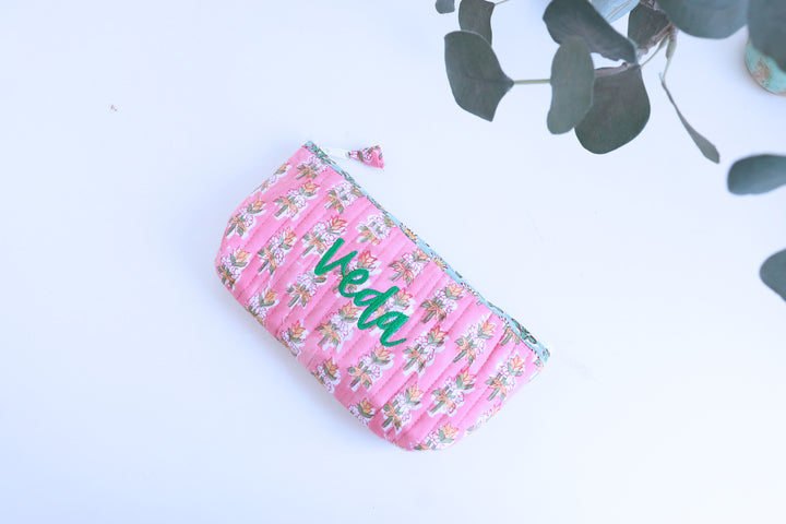 Personalized Block Print Quilted Pencil Pouch - Custom Name