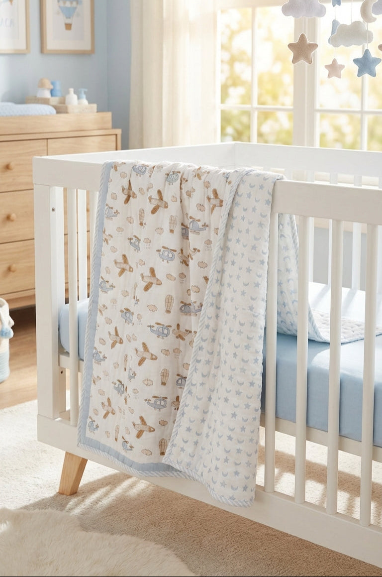Nursery room with a crib, dresser, and decorative elements.