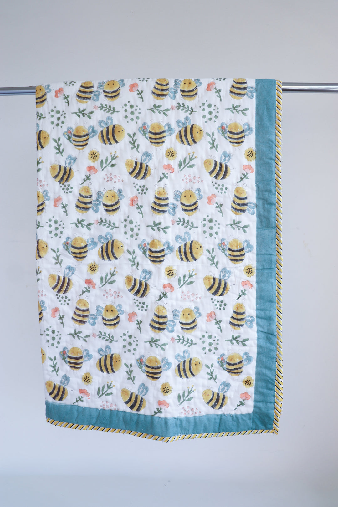 Personalised bumble bee block print baby quilt Sweet as Honey with name
