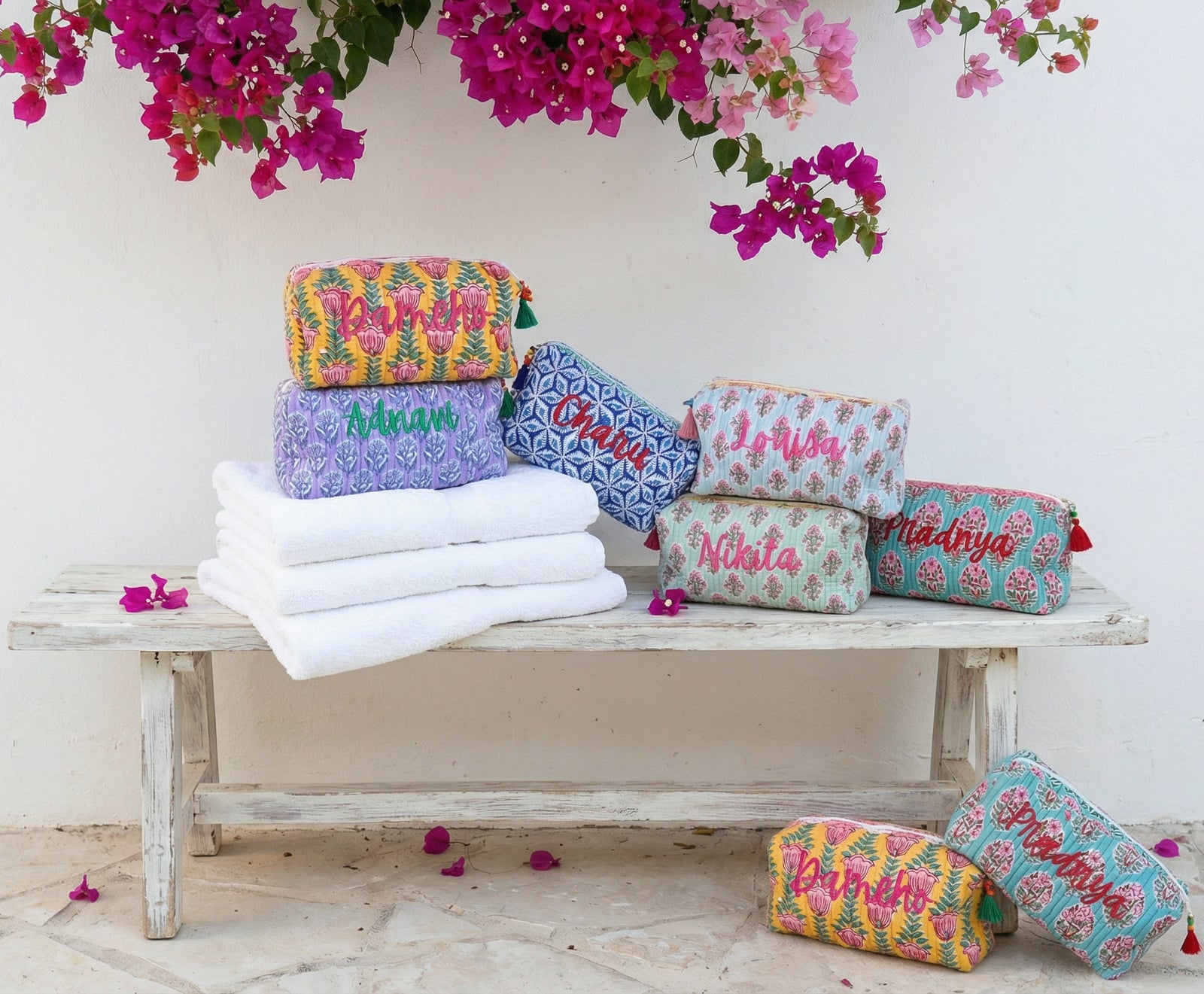 Personalized Large Block Print Makeup Bag - Custom Name - Makeup bag by Kari by Kriti