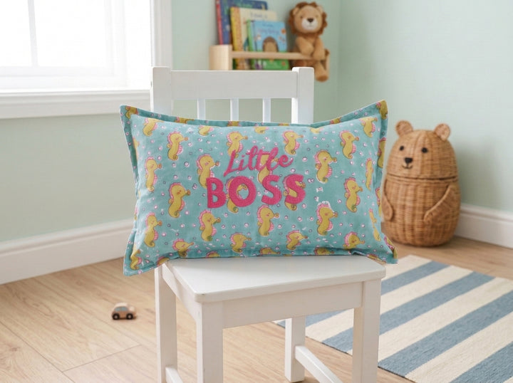 Little Boss- Hand Block Printed Kids Pillow Cover - 12x20 Inches