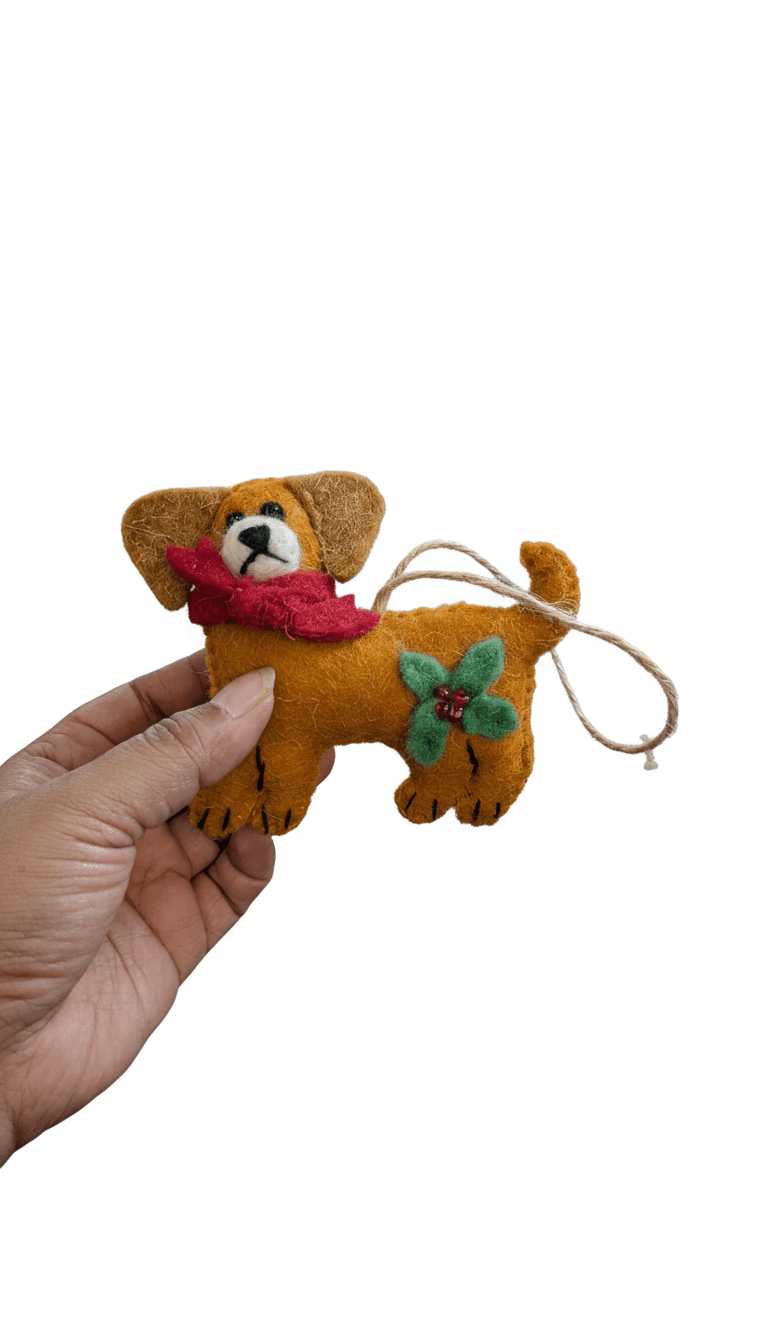 Bruno the Bestest handmade block print Christmas tree ornament by Kari by Kriti
