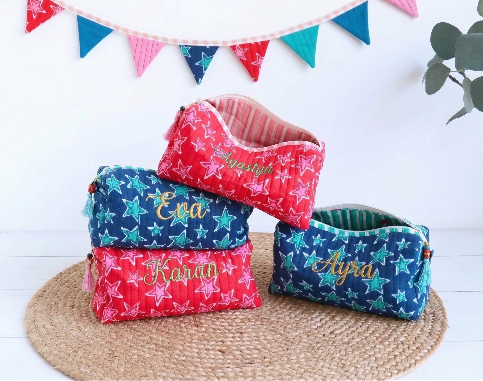 Personalized Kids Block Print Star Travel bag - Custom Name - Makeup bag by Kari by Kriti