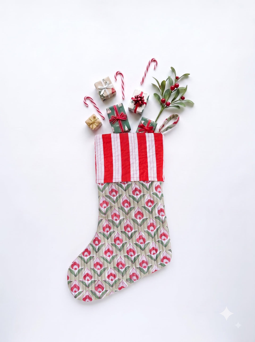 Large Christmas stocking - Quilted Christmas Hanging Decoration - Elf on the Shelf