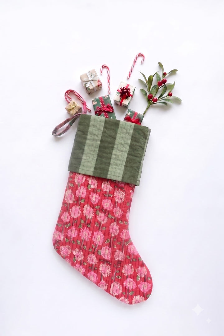Large Christmas stocking - Quilted Christmas Hanging Decoration - Prancer
