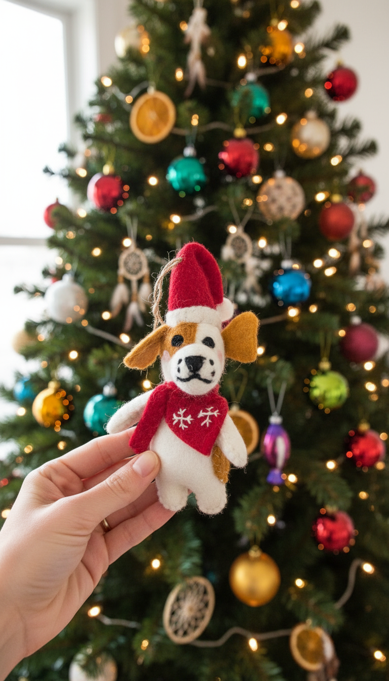 Buddy the Beagle handmade block print Christmas tree ornament by Kari by Kriti
