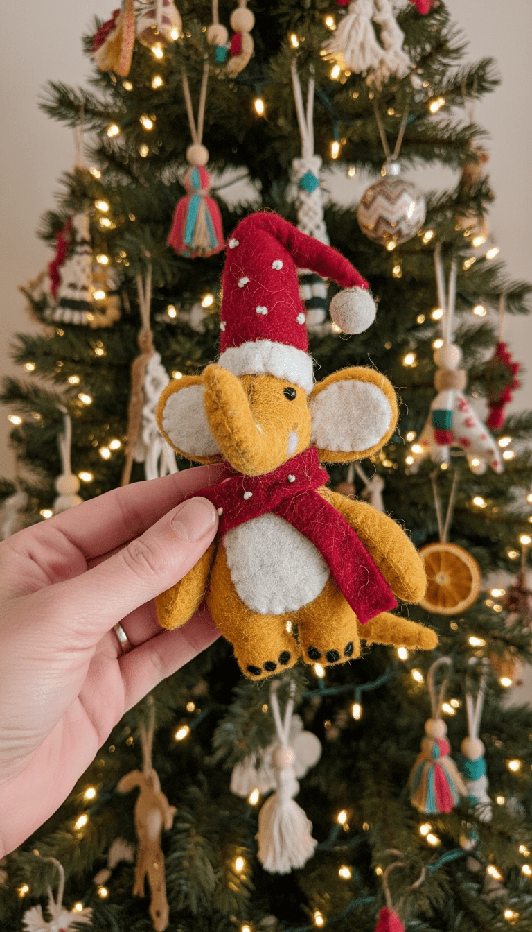 Jolly Jumbo elephant handmade block print Christmas tree ornament by Kari by Kriti
