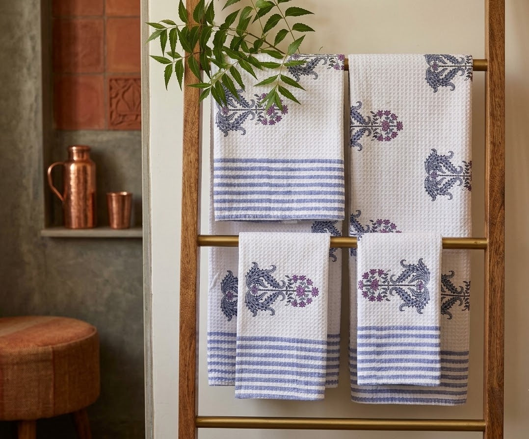 Set of 4 Towel Gift set - Block print Diwali Hamper - Lilac