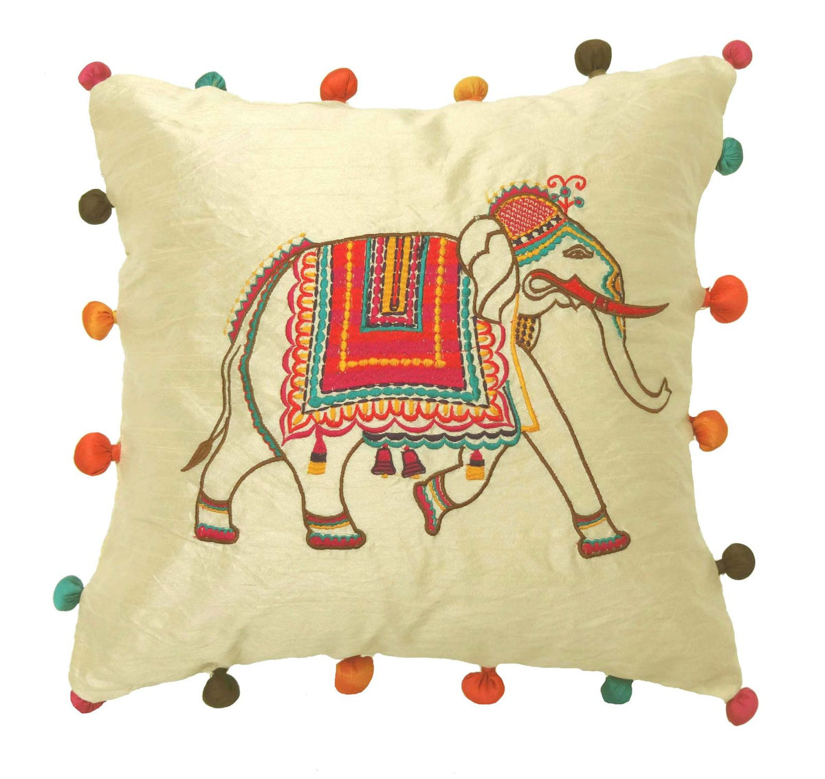 Elephant applique cushion cover - Dupioni silk decorative cushion cover - 18x18 inches - Decorative Cushions by Kari by Kriti