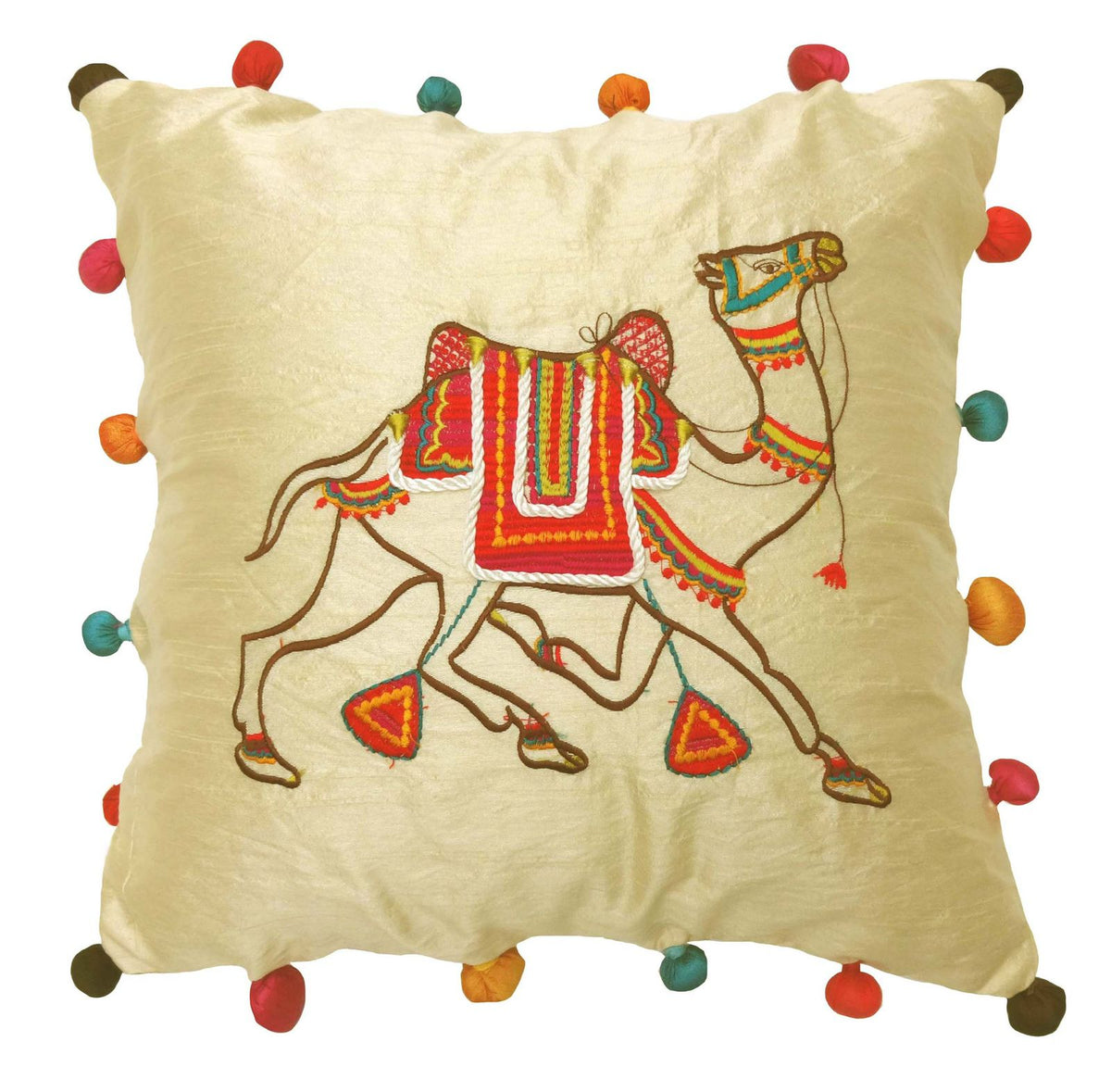 Camel applique cushion cover - Dupioni silk decorative cushion cover - 18x18 inches - Decorative Cushions by Kari by Kriti