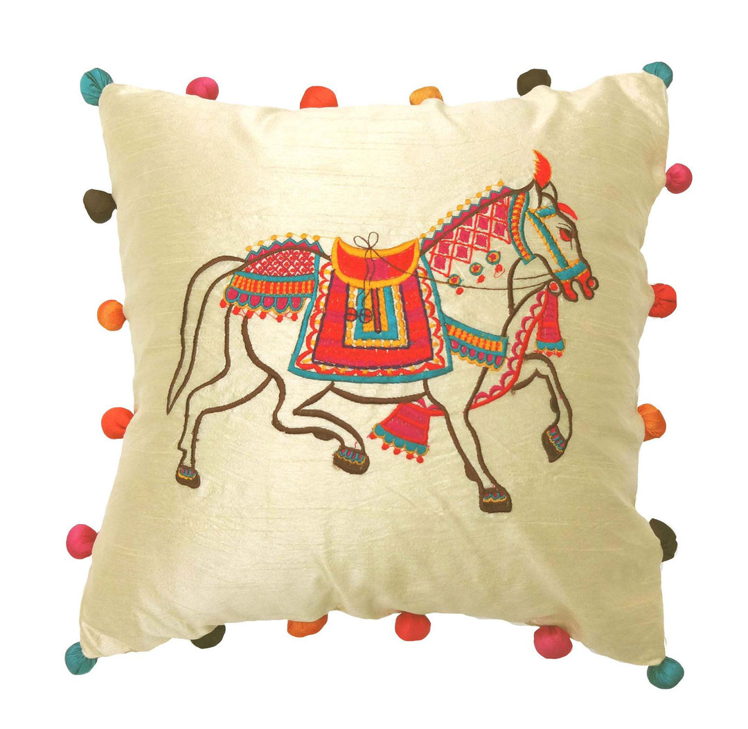 Horse applique cushion cover - Dupioni silk decorative cushion cover - 18x18 inches