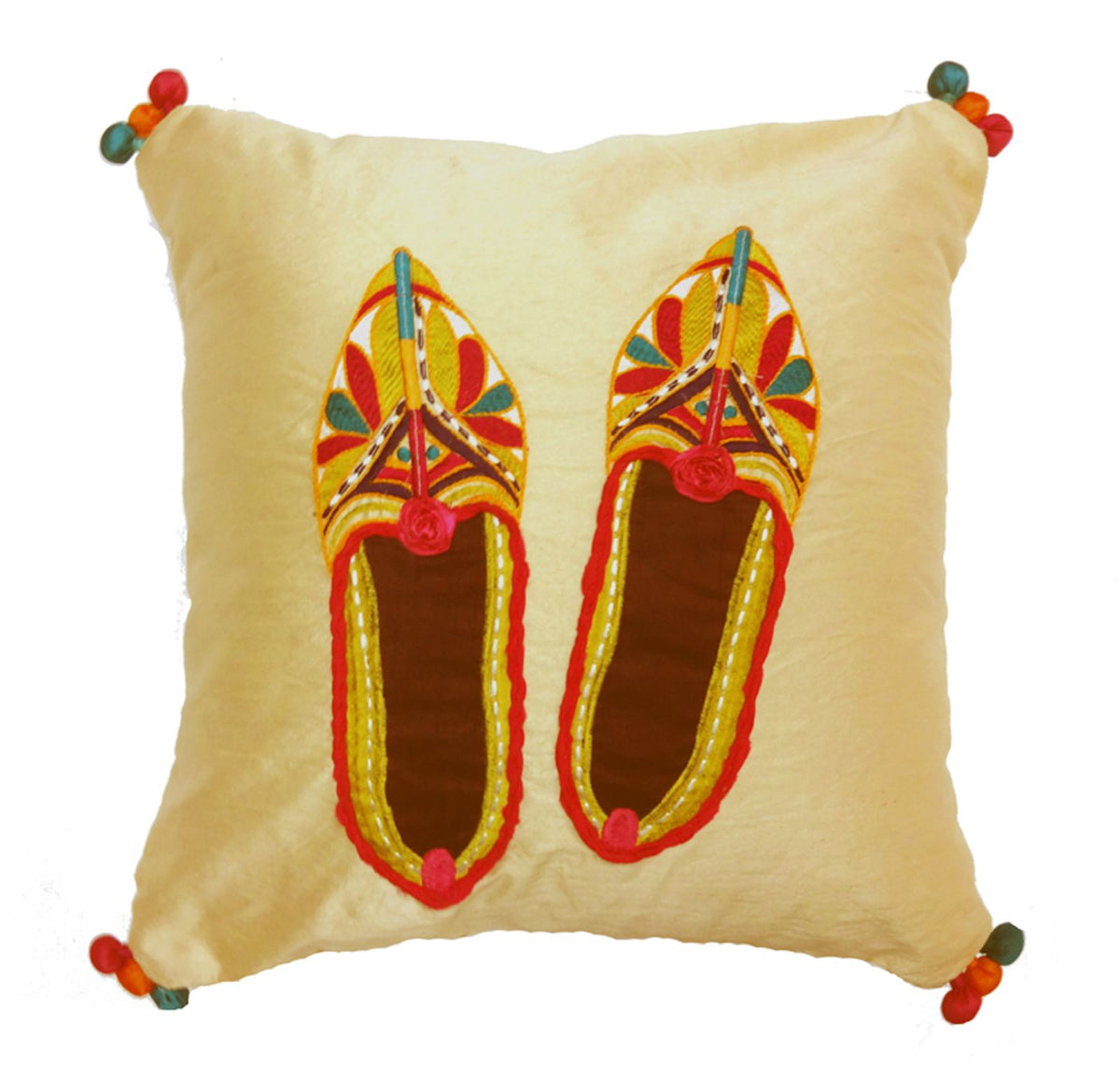 Off white Mojari applique cushion cover - Dupioni silk decorative cushion cover - 18x18 inches - Decorative Cushions by Kari by Kriti