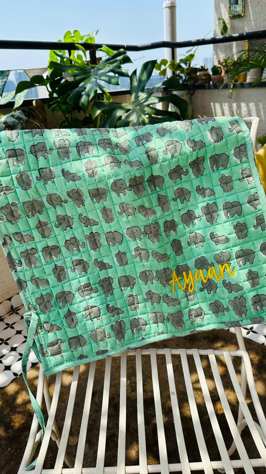 Roll Up Baby Changing Mat - Green Elephants - Rolled View