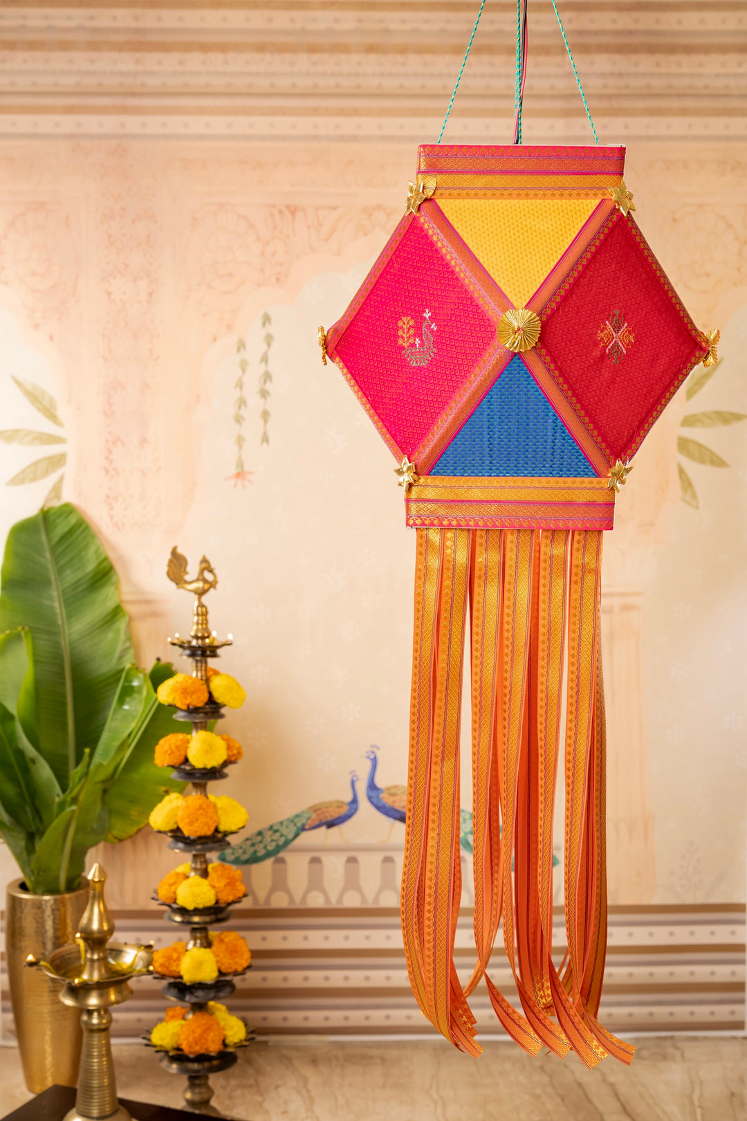 Bahurangi Khun Fabric Diwali Kandil - Multicolour Silk Kandil