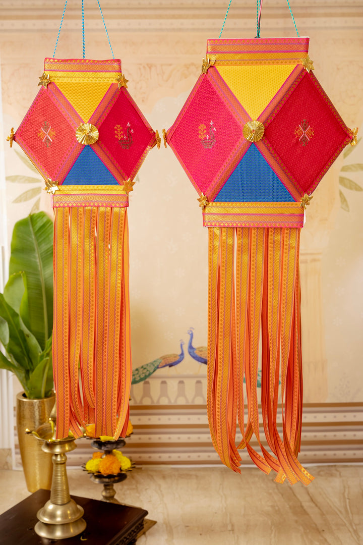 Bahurangi Khun Fabric Diwali Kandil - Multicolour Silk Kandil