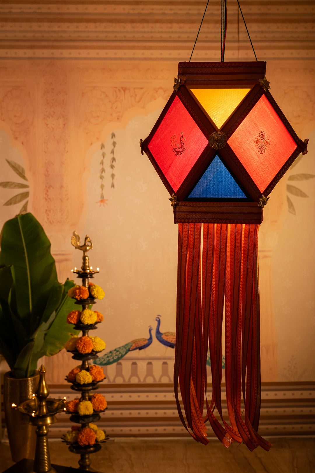 Bahurangi Khun Fabric Diwali Kandil - Multicolour Silk Kandil